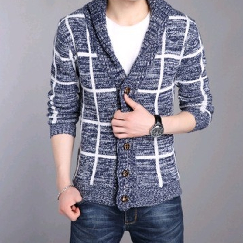 

2021 New Winter Men Coat Striped Single-breasted Jacket Christmas Casual Turn-down Collar Knitting Male Cardigan Sweaters Vqm9, Blue