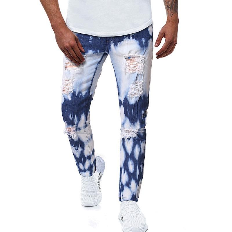 

2020 Men's Jeans New Hole Slim Trousers Denim Elastic Skinny Cotton Male Personality Male Pencil Pants Pants Ripped Jeans, Blue