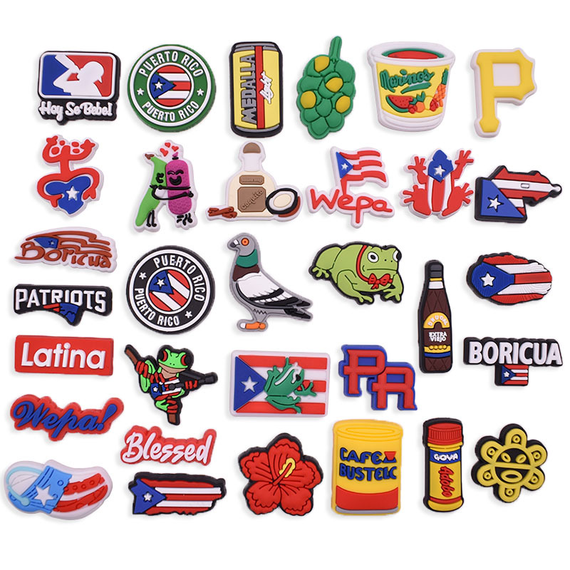 

Soft Rubber Puerto Rico Shoe Decoration Buckle for Croc Charms Clog Pins Buttons Buckle