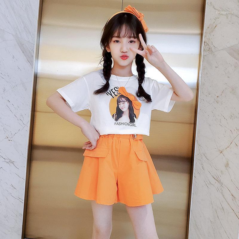 

Summer Sets Teen Clothes Two-Piece Suit Cute Little Girl Print Short Sleeve T-Shirt Top + Skirt Shorts for Girls 4 6 8 11 12 13Y1, Green