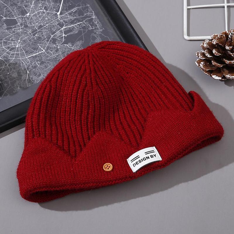 

Winter Ladies Hats 2020 Autumn And Winter New Knitted Solid Color Curled Button Hat Warm Hat Knitted Beanie Girls Hats Ladies Ha