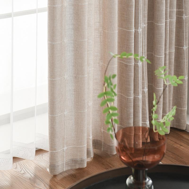 

Modern Hipster Japanese Pastoral Artistic Simple Curtains for Living Room Bedroom Cotton Linen Plaid Medium Shading1