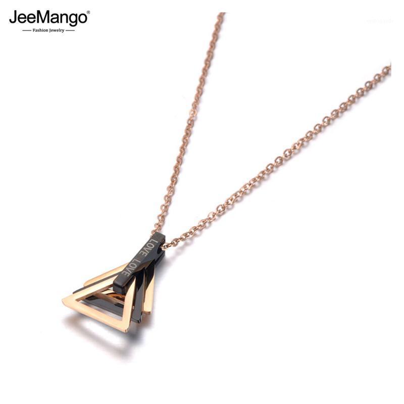 

JeeMango Fashion Stainless Steel 3Pcs Geometric Triangle Pendant Jewelry Rose Gold Chain Link Choker Necklace For Women JN190931