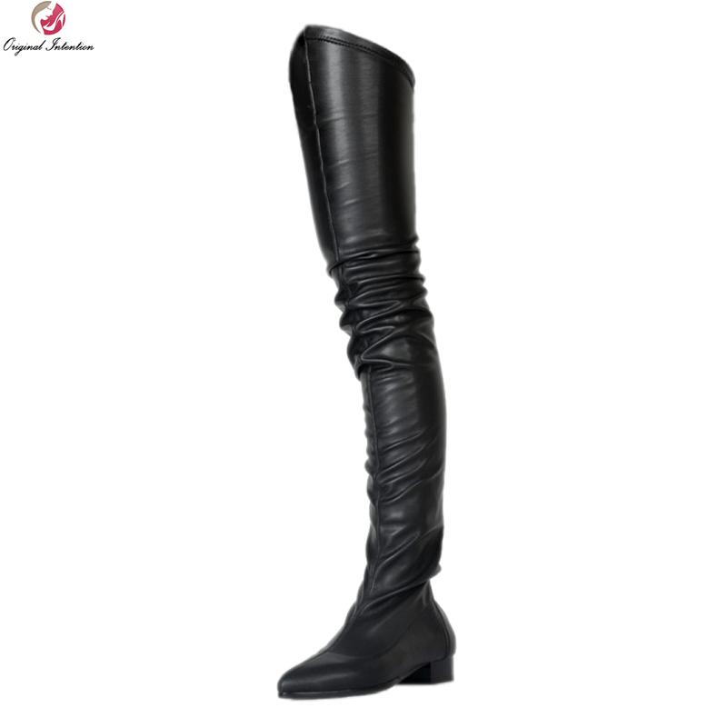 

Original Intention New Sexy Women Over-the-Knee Boots Pointed Toe Square Heels Boots Nice Black Shoes Woman Plus US Size 4-15, Ef0603