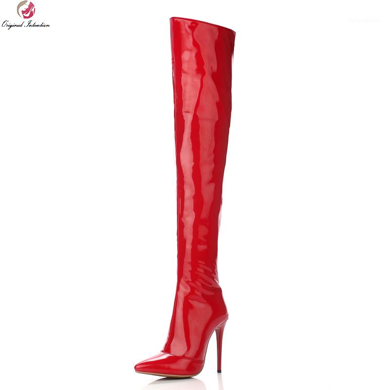 

Women Sexy Leather High Heels Over The Knee Boots Women Point Toe Side Zip Thigh High Boots Botas Shoes Woman Zapato Size 33 451, Ef8751 red boots