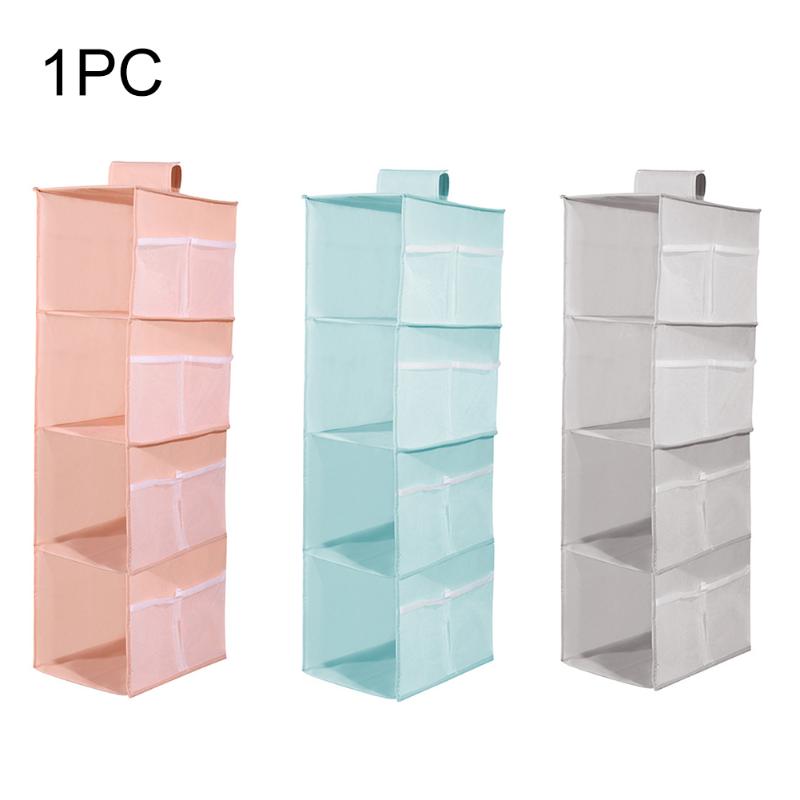 

Washable 4 Shelf Handbag Shoes Non Woven Fabric Clothes Foldable Shelves Easy Install Hanging Closet Organizer With Side Pockets, Blue
