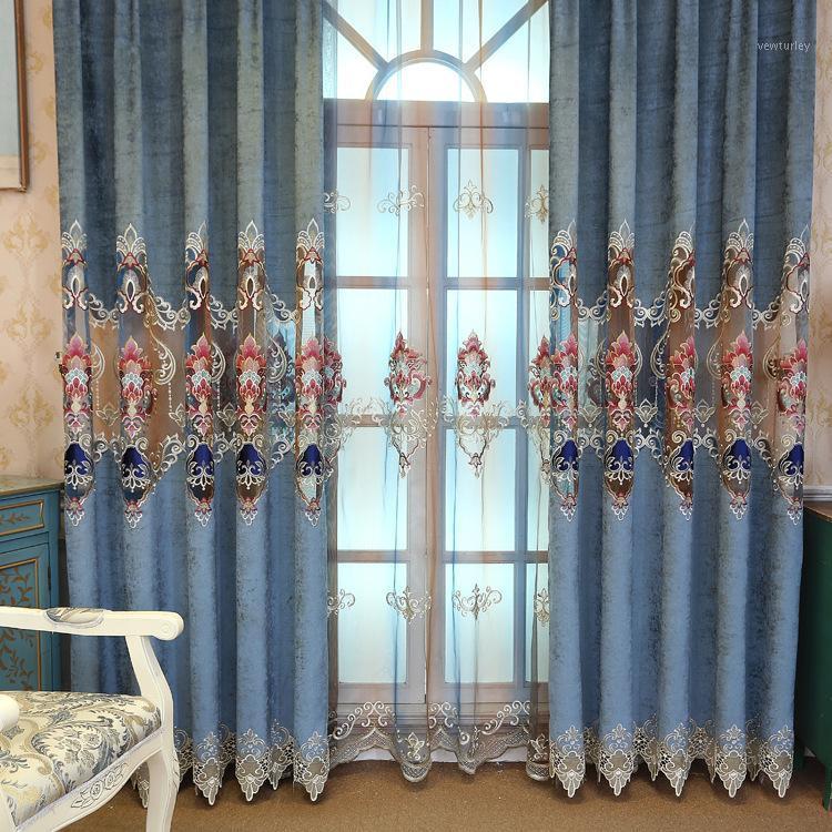 

High-grade Double-sided Chenille Velvet Curtains for Living Dining Room Bedroom Embroidered Window Screen European Curtain1, Tulle