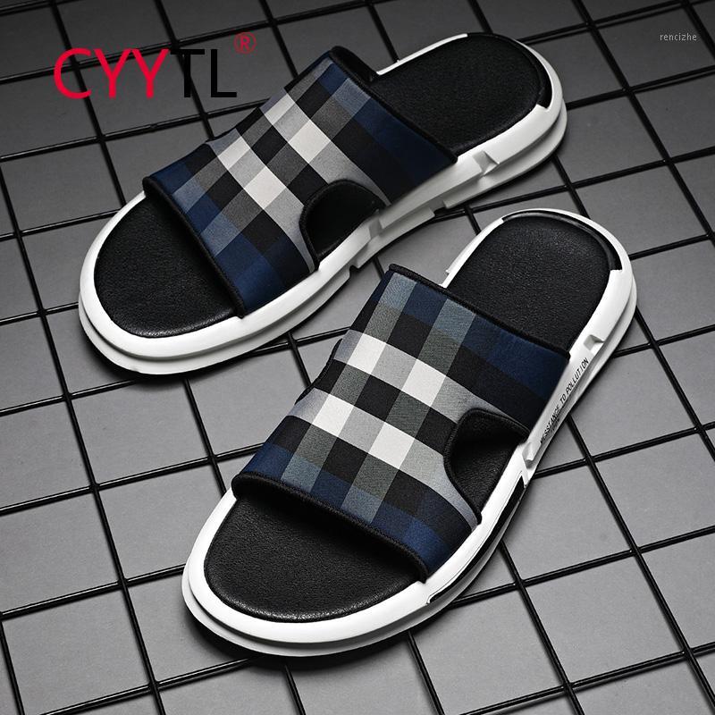 

CYYTL Men Sandals and Slippers Fashion Non-slip Comfortable Soft Bottom Men Grid Flip Flops Summer Outdoor Casual Beach Shoes1, Black blue zz023