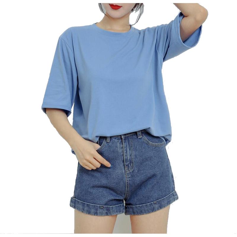 

Summer New Half Sleeve Female T-shirt White Black Blue Tee O-Neck Loose Fashion Tops Breathable Casual T-shirts for Women