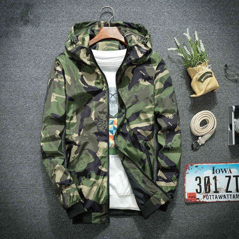 

Windbreaker Jackets Men Casual Spring Hooded Camouflage Jacket Mens Streetwear Hip hop Sportwear Camo Army Jacket Plus Size Y211221, Red