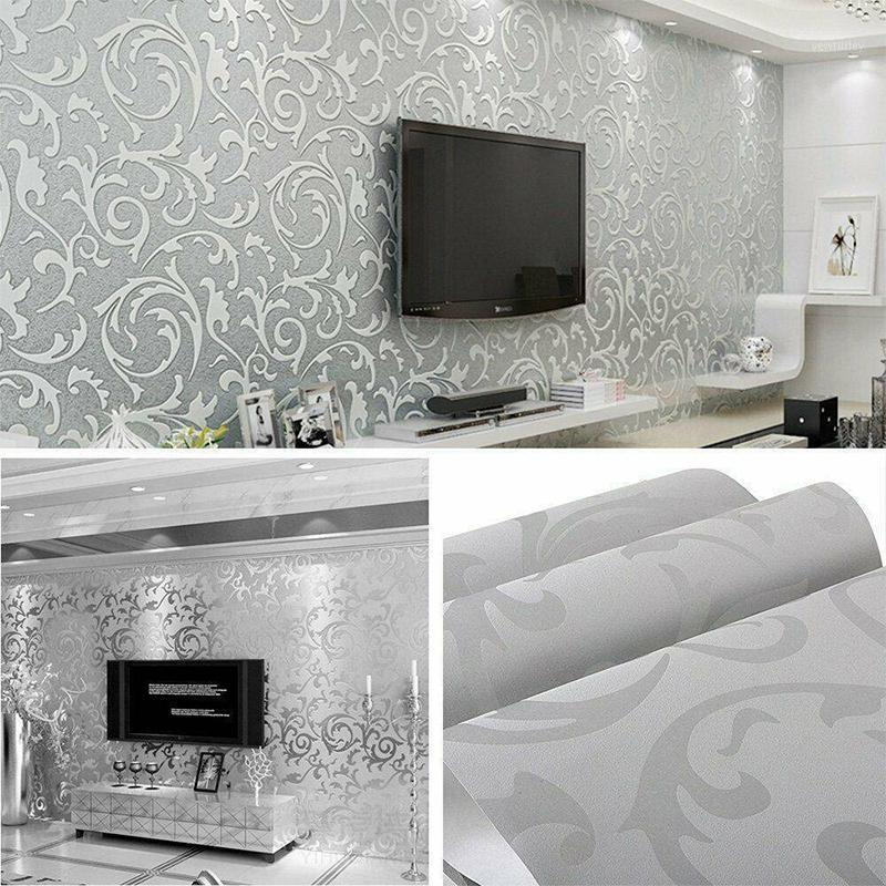

Non-Woven Fashion Thin Flocking Vertical Stripes Wallpaper For Living Room Sofa Background Walls Home Wallpaper 3D Silver1, Silver