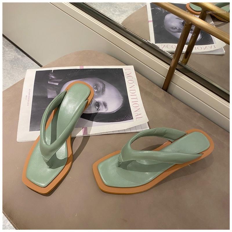 

New Summer Flip Flops Slippers Clear Transparent Round Ball Heel Slippers Summer Outsides Beach Slides Sandal1, Green