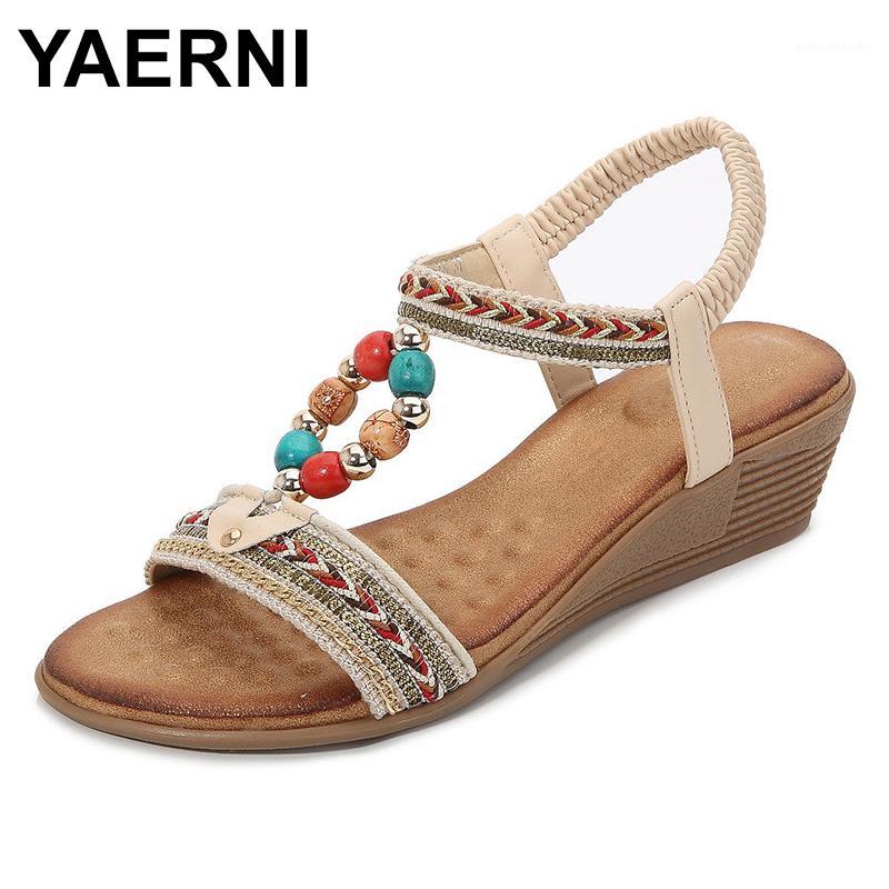 

YAERNIBohemia Ethnic Style Sandals Women Summer Beach Casual Shoes Female Plus Size African Sandal Fashion High Heel Wood Sandal1, Beige