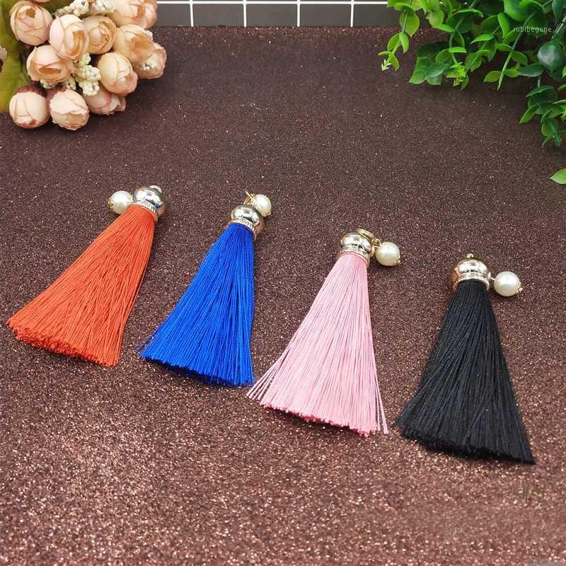 

50/100PCS Pink/Black/Blue/Orange Lipstick Tube Accessories Tassel Silk Cosmetic Lip Rouge ornament Tassel Pearl Key ring pendant1