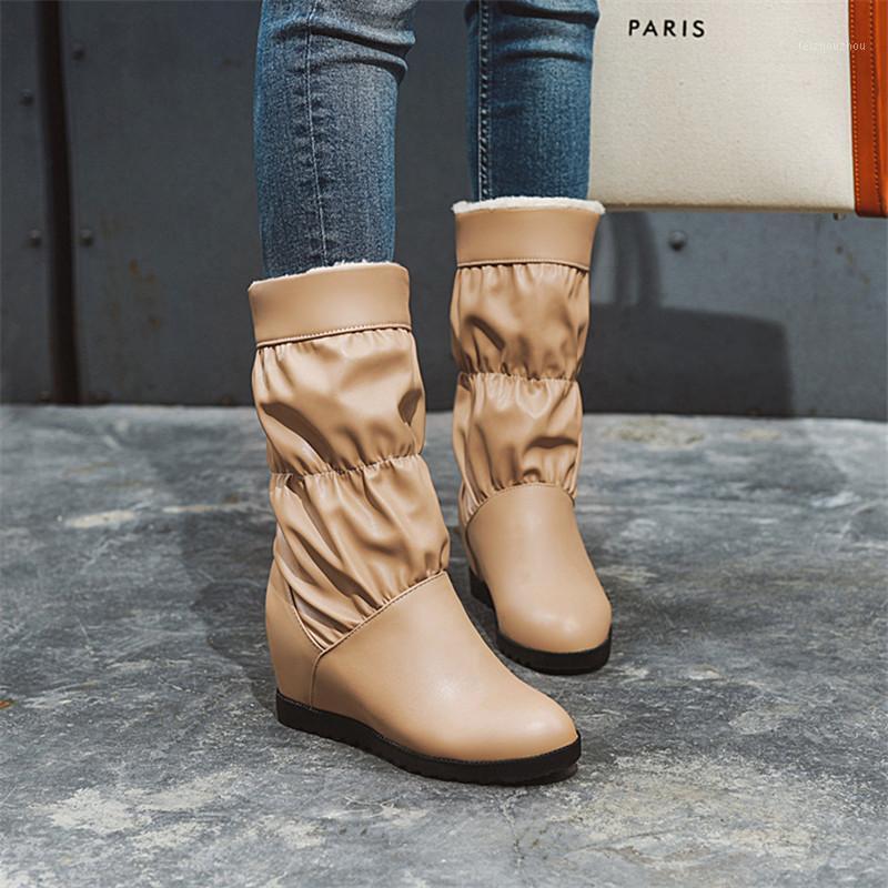 

2020 winter ladies fashion versatile comfortable shallow mouth snow boots women's casual pu plus cotton warm boots mujer 35-431, Beige