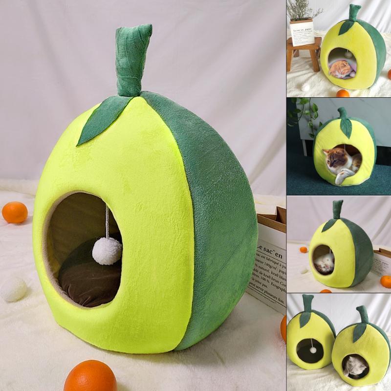 

Soft Avocado Cat Bed Warm Cat Cave House Bed with Removable Cushion Winter Sleeping Pet Pad Nest Cats Products1