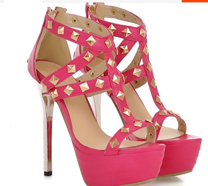 

2021 Free Send Spring New Style European and Fine Heel Waterproof Table Rivet Women Sandals 97K7, Blue