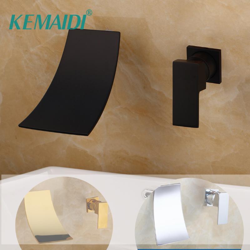 

KEMAIDI Golden Chrome Waterfall Basin Faucets Wall Mount Faucet Single Handle Mixer Tap Bathroom Waterfall Basin Faucet