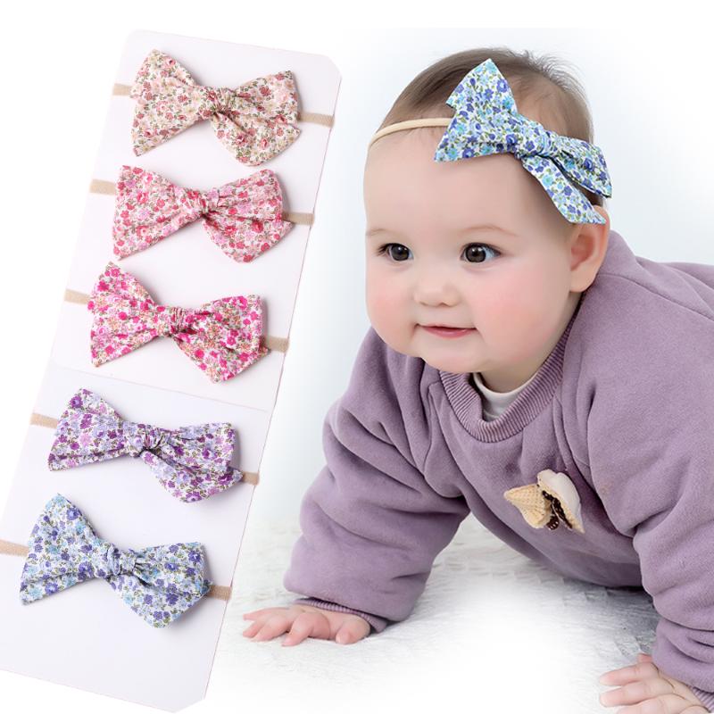 

Floral Print Hair Bows Head Bands For Baby Girls Cute Elastic Nylon Turban Fashion Korean Children Hair Accessories For Girls
