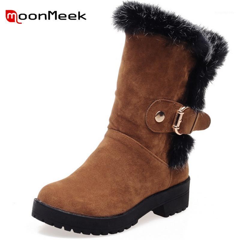 

MoonMeek new fashion 2020 classic woman med heels platform boots warm large size fur ankle boots winter keep warm ladies1, Brown