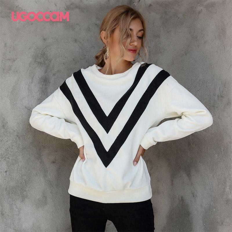 

UGOCCAM Striped Pullovers Sweatshirt Women Oversized Long Sleeve O-Neck Woman Casual Tops Women Clothes Sudaderas, Green