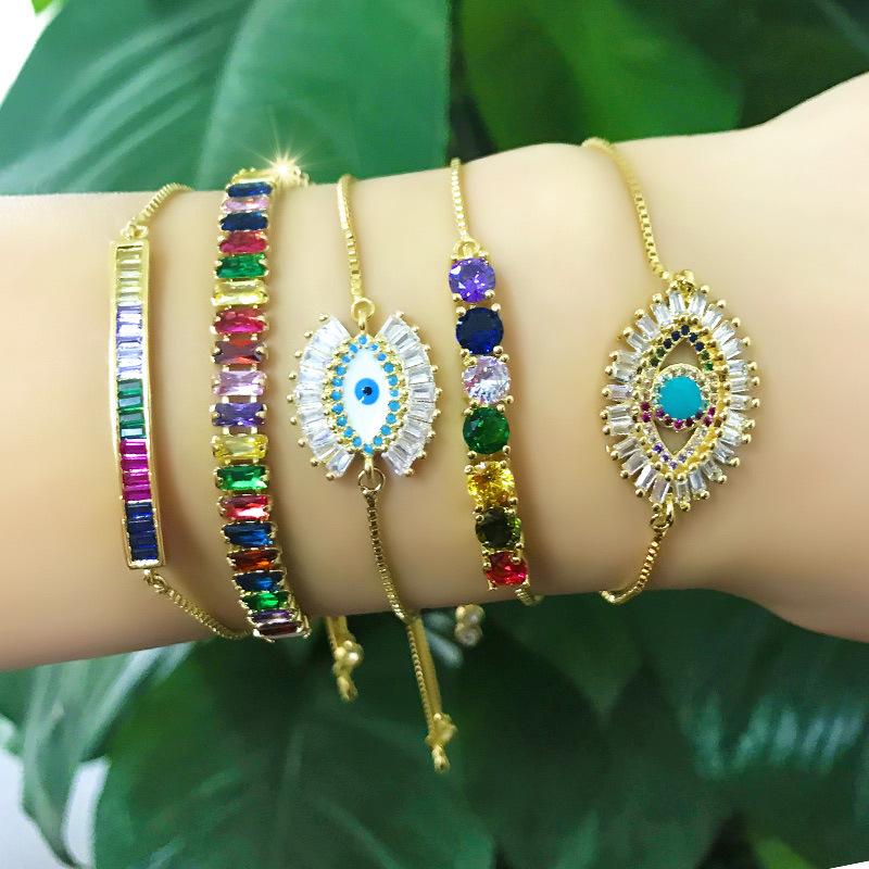 

Hot Gold Zirconia Bracelet&bangle Women's Rainbow Shell Bracelet Luxury Adjustable heart Evil Eye Snake Chain Bracelet wholesale