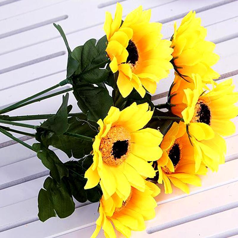 

Artificial Sunflower Bouquets 7 Floral Head Vantage Fake Sunflowers Silk Plastic Plants with Stem for Home Wedding Decoration1