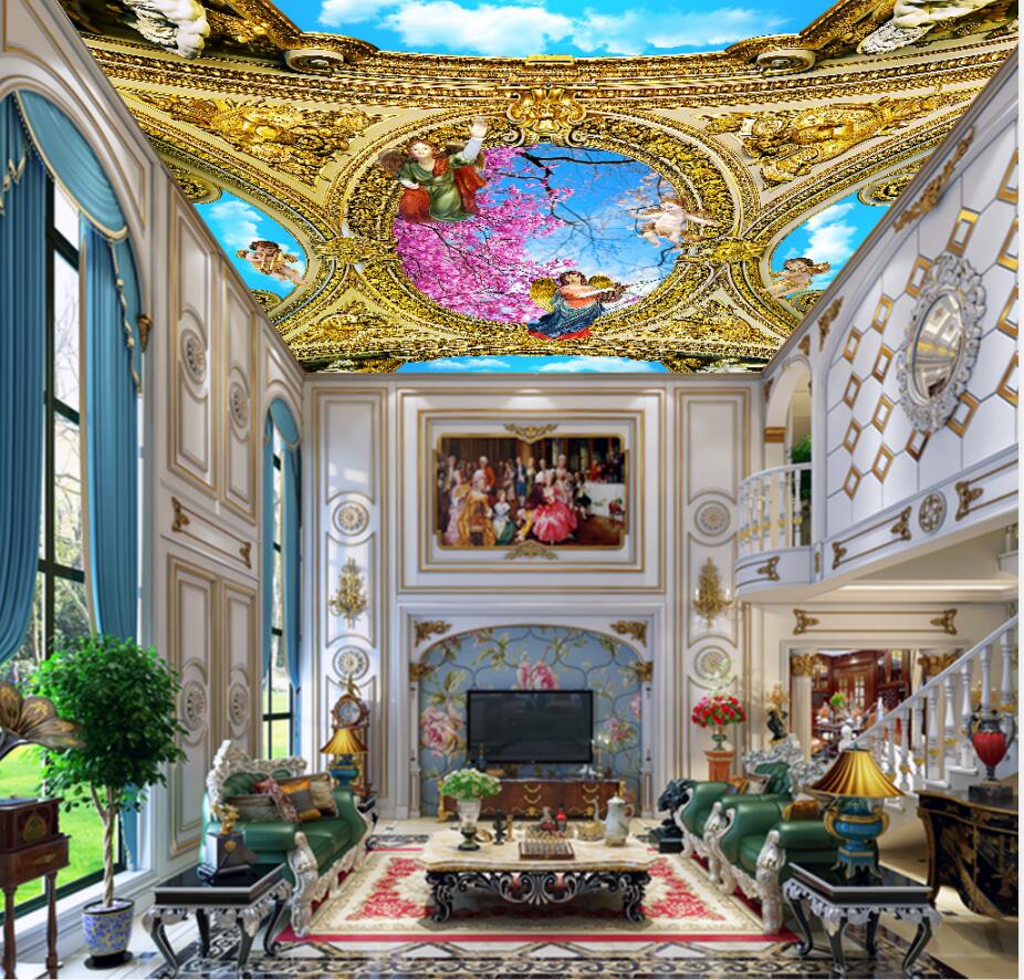 

3D fairies and angels European ceiling modern wallpaper for living room 3d ceilings, Blue