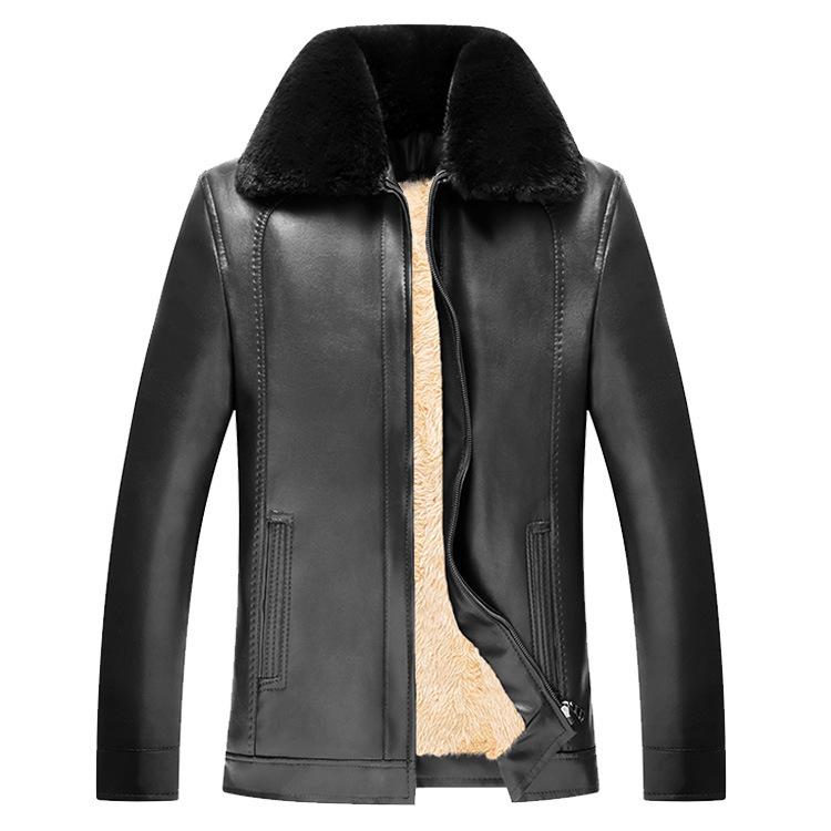

2020 new casual PU mens leather jackets long sleeves long section fashion warm lapel casual loose pu leather jacket, Black