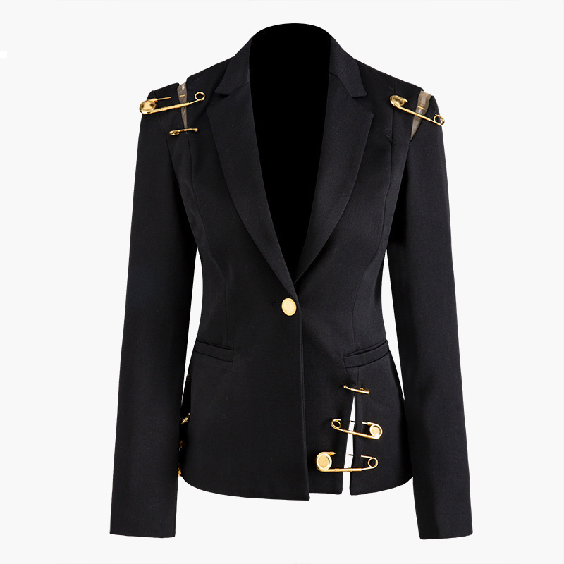 

New Balck 2021 Single Blazer Suit Autumn Luxury Woman Clothing Designer Winter J7w5 TXDW, Black spot