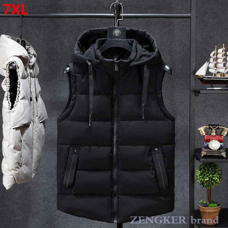 

Autumn and winter men's plus size cotton vest  vest plus size cotton loose men's winter jacket with hood, Black