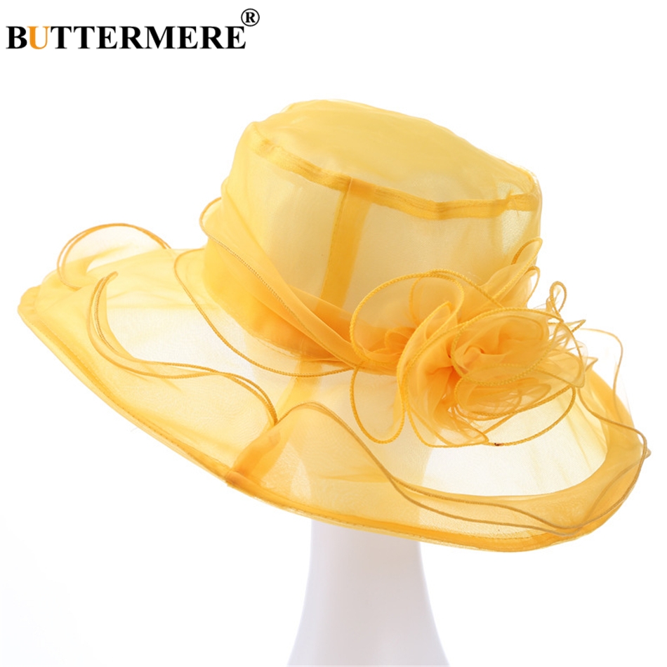 

BUTTERMERE Sun Hat Ladies Yellow Flower Elegant Hats Women Summer Spring Stylish Lightweight Hawaiian Beach Hat, White