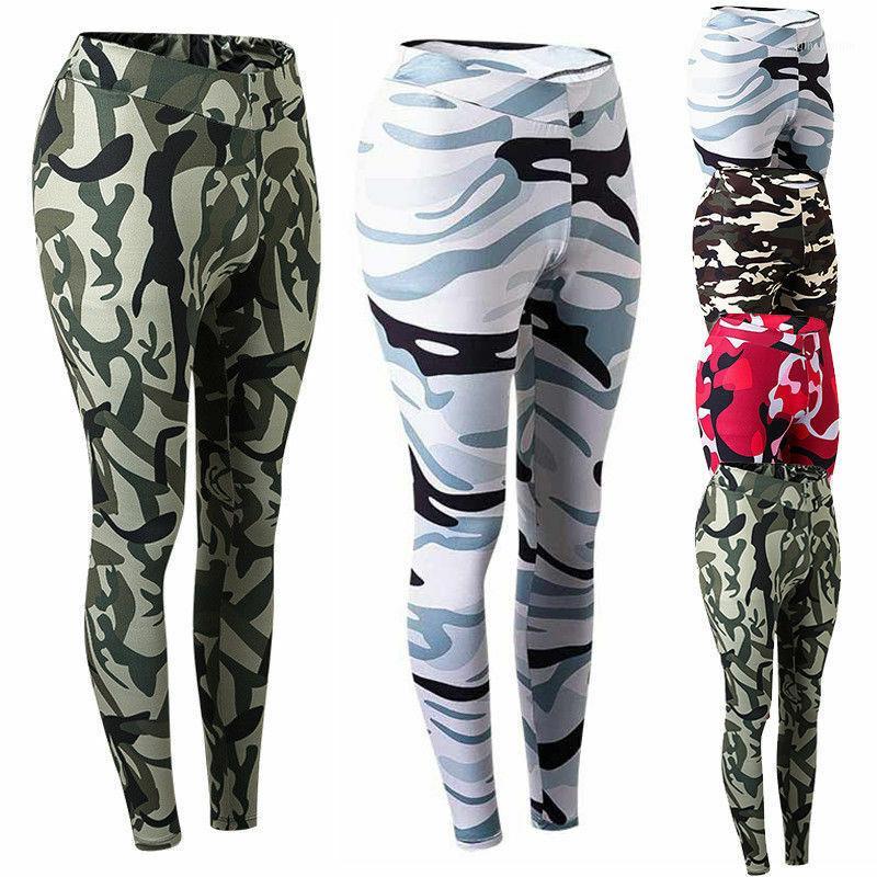 

Women Sports Pants High Waist Yoga Fitness Leggings Run Gym Quick-drying Camouflage Trouser H7JP1, Blue