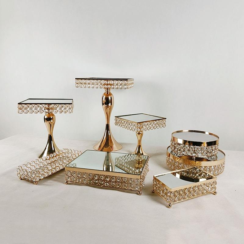 

Other Bakeware 9pcs Square 3-Tie Gold Wood Cake/Dessert Display Riser Stands With Crystal