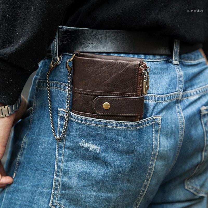 

Wallets KAVIS 100% Genuine Leather Wallet Men Crazy Horse Coin Purse Short Male Money Bag Quality With Chain Walet Small1, Red