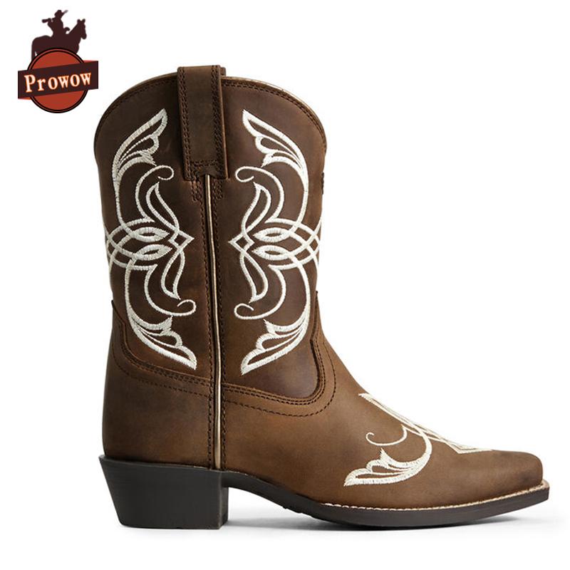 

Prowow shoes girls boys kids Fast Stepper Western Boots genuine leather handmade suture pointed toe Children's ankle boots, Brown
