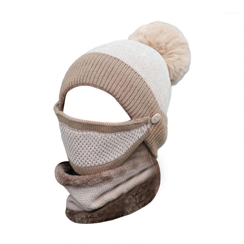 

3Pcs/Set Women Winter Windproof Warm Knit Pompom Beanie Hat Cap Scarf Face Cover1