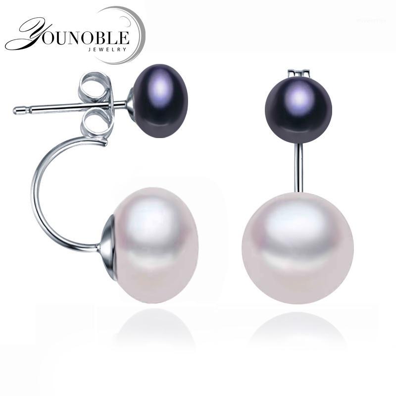 

Natural Pearl Stud Earrings Jewelry S925 Sterling Silver Genuine White Black Double Pearl Earrings Party1