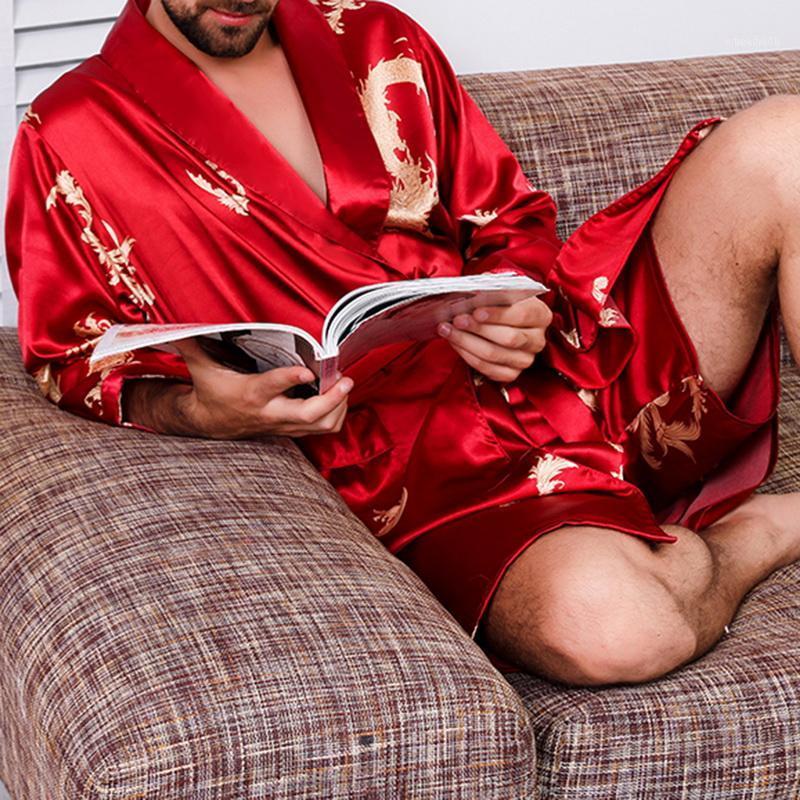 

Men Black Lounge Sleepwear Faux Silk Nightwear For Men Comfort Silky Bathrobes Noble Dressing gown Men's Sleep Robes Plus size11