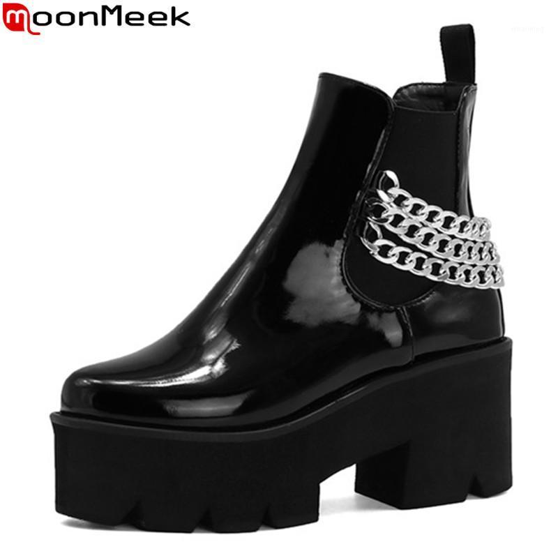 

MoonMeek 2020 Big size 33-43 fashion women boots square heels round toe platform ladies shoes autumn winter ankle boots1, White