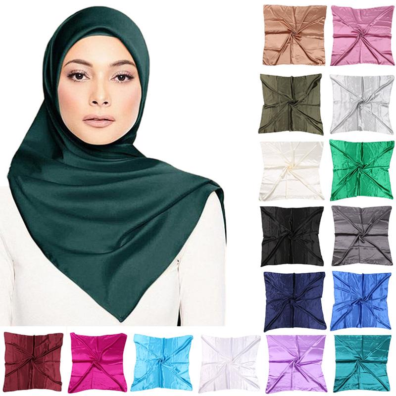 

Muslim Shawl Turban For Women Square Scarf Head Silk Scarf Wraps Soild Color Breathable Large Satin Scarves
