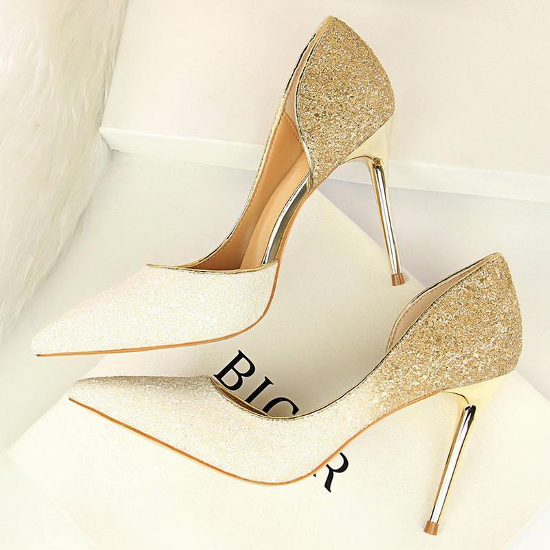 

2020 Woman 9cm Glitter High Heels Sequins Scarpins Pumps Female Silver Gold Escarpins Lady Wedding Bridal Scarpins Talons Shoes1, Rosy red