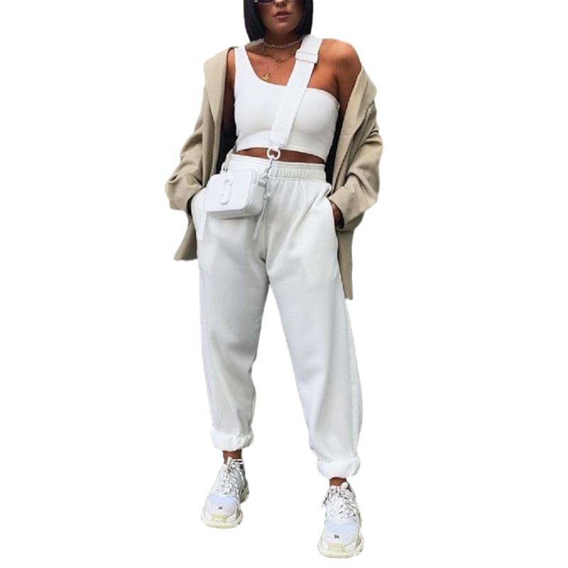 

Women High Elastic Waist Sweatpants Solid Loose Long Pants for Running Dancing Casual Ankle-Length Trousers with Pockets -XL, Black