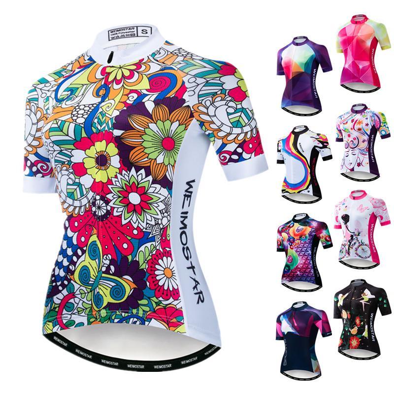 

Weimostar Women Cycling Jersey Short Sleeve Colorful Flower MTB Bike Jersey Tops Pro Team Bicycle Wear Quick Dry Cycling Shirt1, Color 17