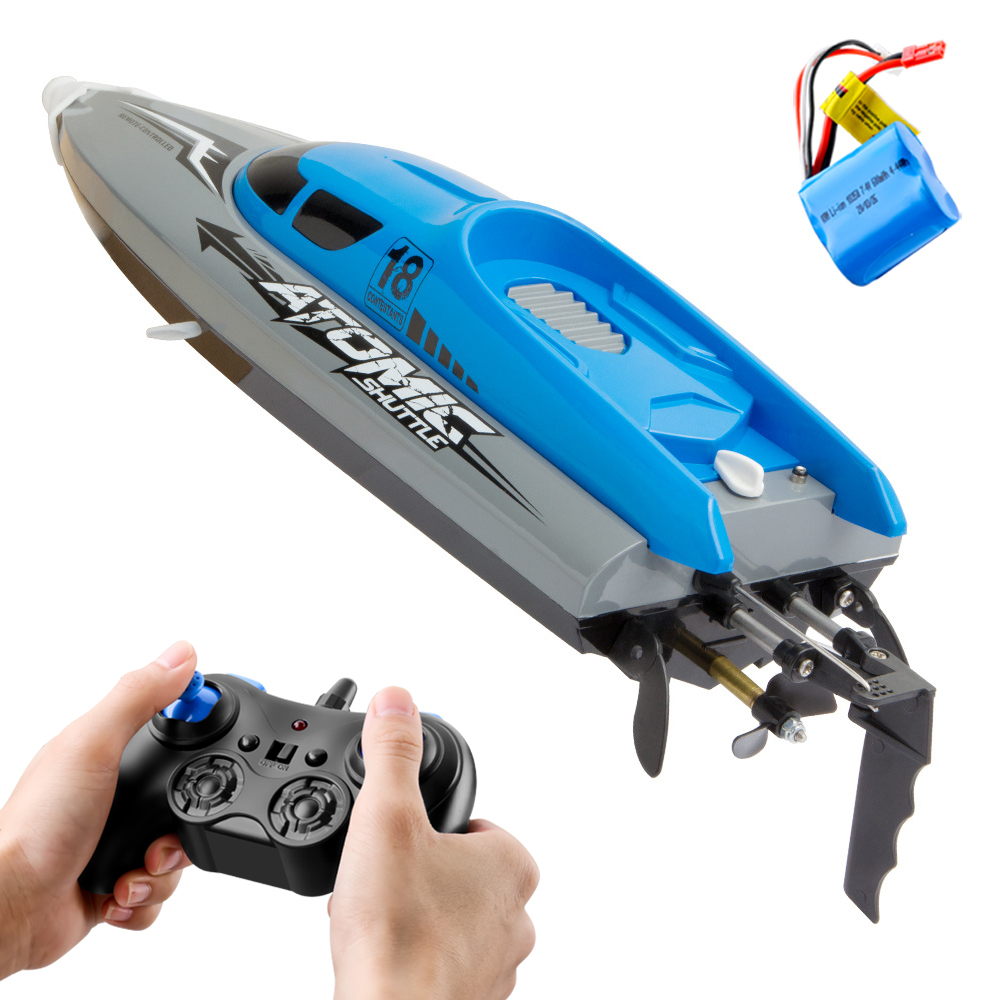 

2.4GHz 4 Channel 370 motor RC Racing Boat with 30KM/H High Speed IPV7 waterproof Remote Control Boat for Kids Adults, Blue
