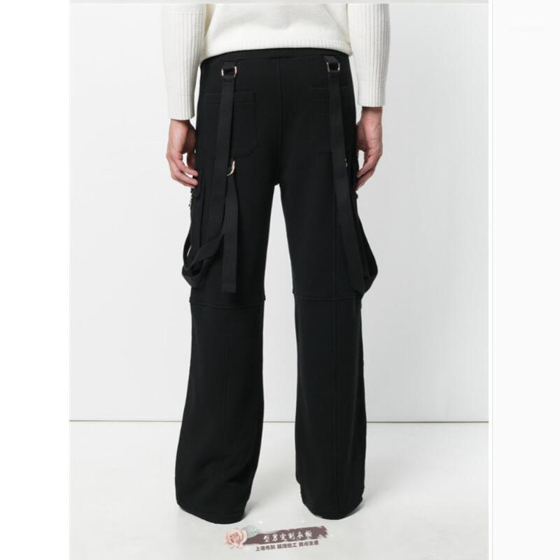 

28-46 2018 New Korean men's youth nightclub DJ singer personality wide leg pants loose Trousers pants men plus szie costumes1, Black