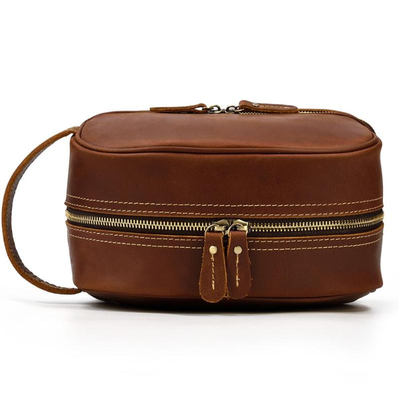 

YUPINXUAN 2020 Mens Crazy Horse Male Toiletry Bag Genuine Leather Cosmetic Bag Vintage Wash Make Up Bags Travel Organizer, Photo color