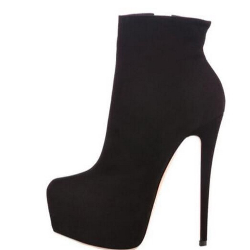 

Size 35-45 Women 16cm High Heels Shoes Black Suede With Zip Heeled Red Bottom Ankle Boots Ladies New Fashion Winter Platform Shoes, Red bototm 1