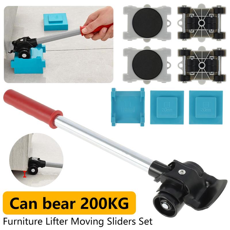 

8 Pcs Furniture Lifter Moving Slider Set Comfortable Handle Adjustable Wheels Rotatable Moving Artifact Mechanic Tool
