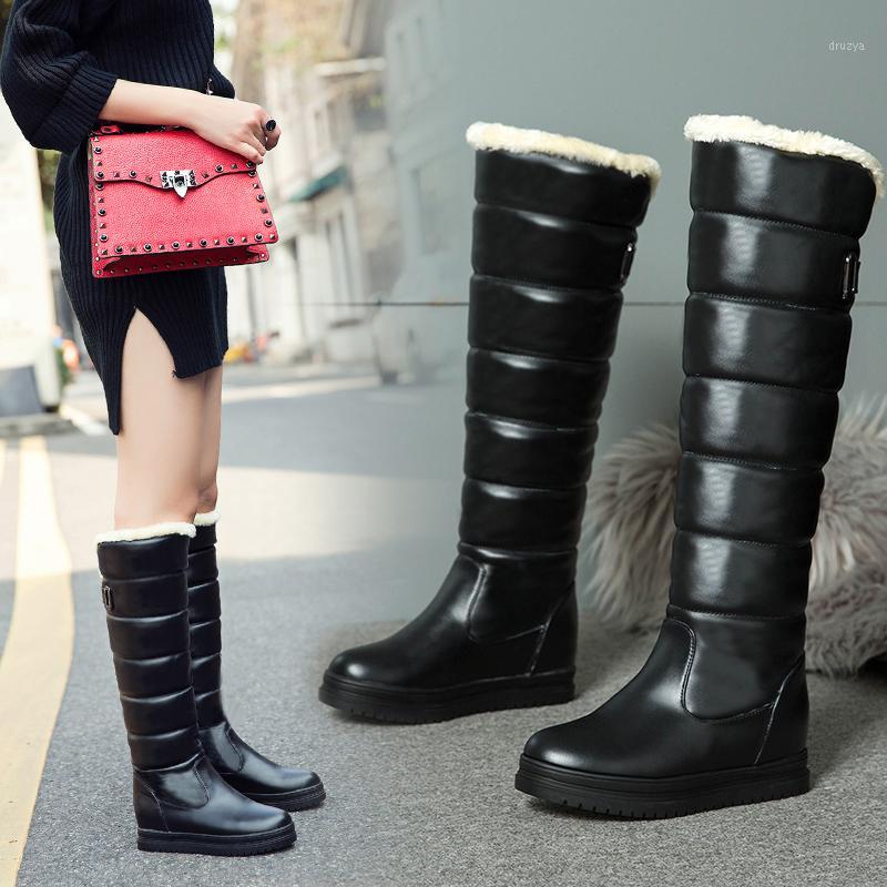 

2020 Women Knee High Boots Fashion Slip on Wedges Heel Fashion Winter snow Boots Women Big Size 34-431, Black